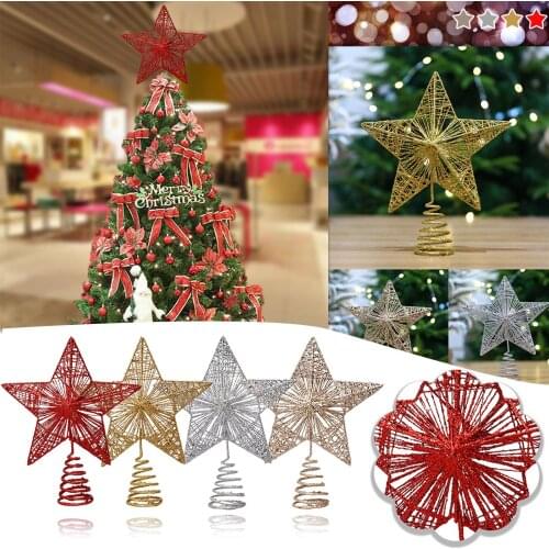 Gold Glitter Christmas Tree Top Iron Star Christmas Decorations For Home Xmas Tree Ornaments Navidad New Year 2021 Natal Noel