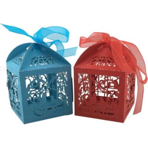 10 Pcs Hollow Cut Mini Bird Cage DIY Candy Cookie Gift Boxes with White Ribbon Romantic Wedding Party Favor Decor Supplies