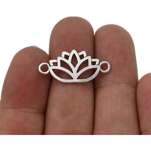 10pcs Antique Silver Plated Lotus Flower Charm Connector for Jewelry Making Bracelet Accessories DIY Craft 27x13mm