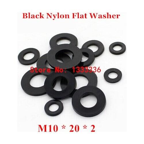 1000pcs M10*20*2 Black Nylon Flat Washer / M10 Plastic Insulation Plain Ring Gasket Plated Spacers