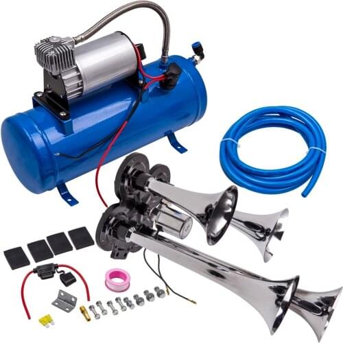 150DB 4-Trumpet Truck Train Air Horn W/ 6L Air Compressor Kit Cars Campers RVs
