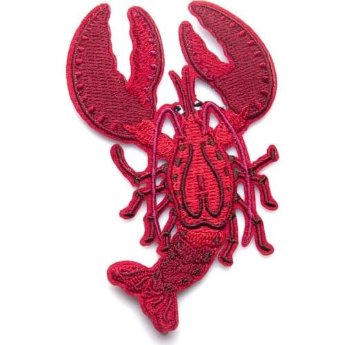 5pcs/lot Red Lobster Embroidery Patches Iron On Patch for Clothing Cute Sticker Jeans Coat Backpack Repair Sticker