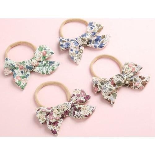 Girls Knotted Bows Spring Hair Bows Baby Headbands Toddler Headband Baby Nylon Bows Spring Prints Cotton Bow HB317S