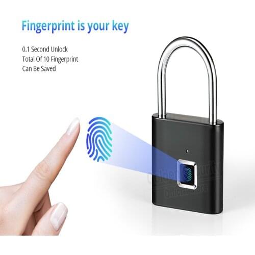Keyless USB Rechargeable Smart Fingerprint Door Lock Padlock Quickly Unlock Zinc Alloy Metal Self-developed Chip