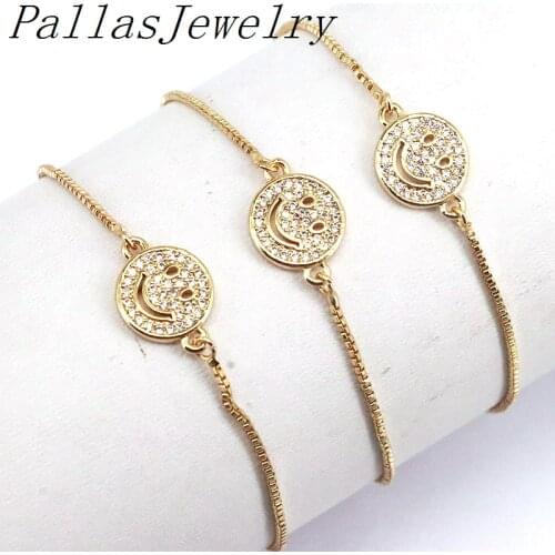 10Pcs Fashion cubic zirconia gold plated cz bracelet cute smiling face charm adjustable bracelet jewelry