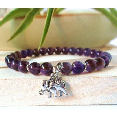 Purple Quartz natural stone elephant bracelet, abundance, Ganesha, Ganesh, yoga , spiritual, healing bracelet mala