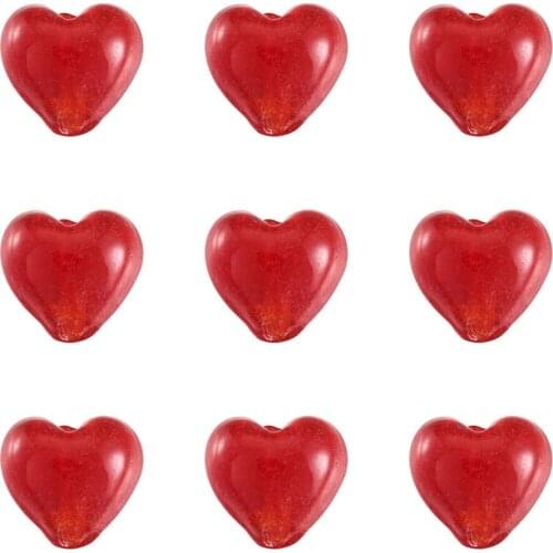 200pcs Red Heart Handmade Silver Color Foil Glass Beads for Jewelry Making DIY Valentines Gifts 12x12x8mm