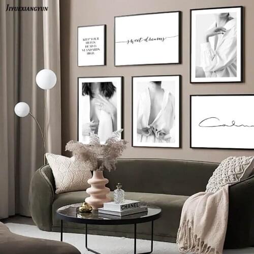Black White Sexy Girl Canvas Painting Calligraphy Fashion Poster Quotes Print Wall Art Picture Modern Living Room Decoration