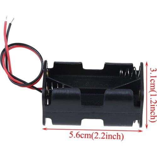 2 Pcs Black Plastic Battery Holder Case With Wired For 4 X AA Batteries