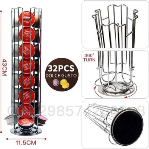 Coffee Pod Holder Rotatable Plating Capsule Metal Stainless Rack Storage 32PCS Dolce Gusto Coffee New Straight Row New Racks