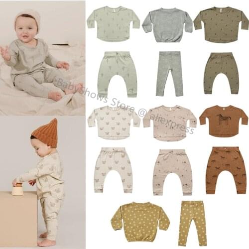 RC Brand 2021 New Autumn Baby Kids Long Sleeve T Shirt Pant Set Cute Toddler Girl Boy Tee Top Bottom Cotton Clothes Suit Winter
