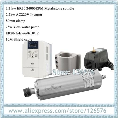 Constant Torque 2.2kw Metal milling spindle motor 4 bearing for steel/aluminum/copper + Inverter + clamp + water pump