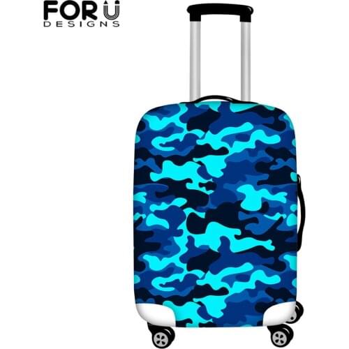 FORUDESIGNS Suitcase Elastic Dust Cover Blue Camouflage Pattern Print Travel Luggage Protective Waterproof Dust Proof Cover