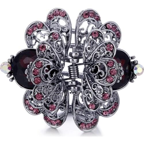 FYJS Unique Insect Female Gift Antique Silver Plated Alloy Butterfly Shape With 3 Color Rhinestone Hair Jewelry