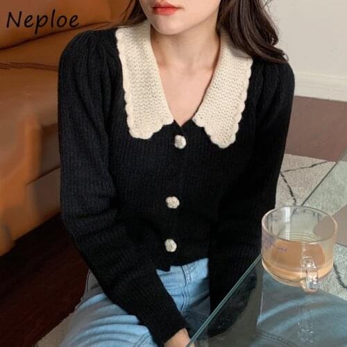 Neploe French Style Turn-down Collar Vintage Cardigan Female Crochet Flower Knit Coat Women Chic Single-breasted Sweater Jacket