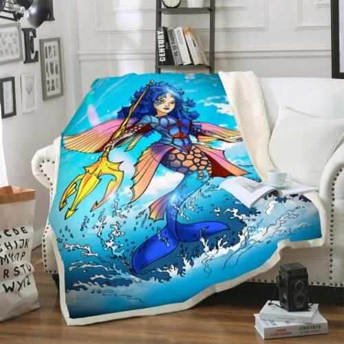 Sea Mermaid Sherpa Fleece Blanket Cartoon Animal Throw Blanket for Girl Kids Cozy Blanket Warm Sofa Cover Travel Picnic Blanket