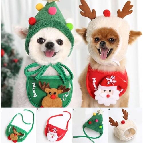 Cartoon Cute Christmas Pet Dog Cat Bandana Hat Santa Claus Elk Dog Scarf Bibs Kerchief Christmas Costume Outfit Pet Supplies