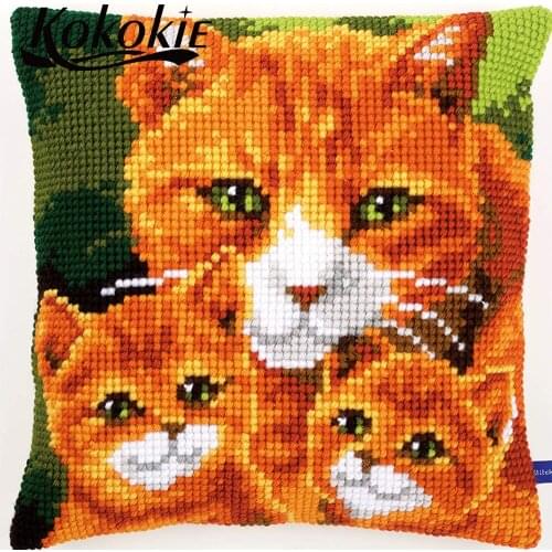 Diy embroidery cushion cover kits 3d embroider mat cats printed throw pillow Cross stitch kits cotton embroider Needlework kits