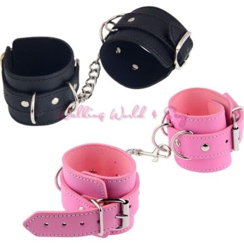 Adjustable Black/Pink Wrist Bondage Restraints Hand Cuffs Leather Ankle Cuffs Fetish Slave Bracelets Adult Sex Toys For Couples