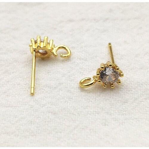 New Arrival!6mm 50pcs Plating Real Gold Color Cubic Zirconia Earrings Connectors For Handmade Earring Parts DIY Jewelry Findings