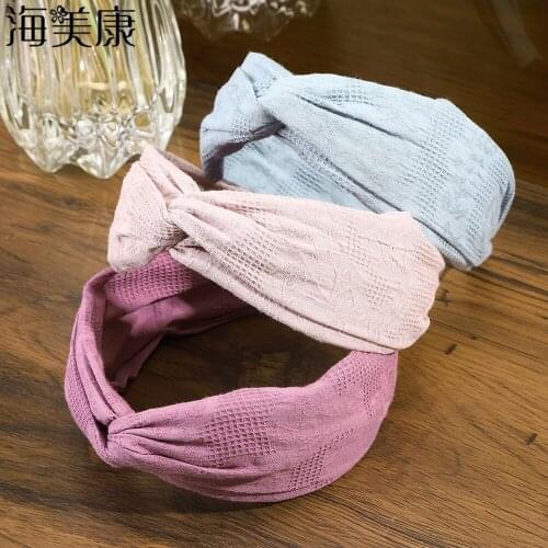 Haimeikang New Solid Color Headband Knot Hair Hoop for Women Simple Cotton Fabric Cross Girls Hairband Retro Hair Accessories