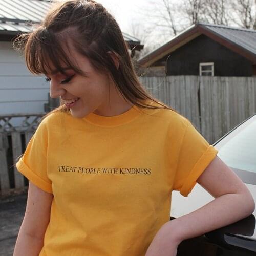 Treat People with Kindness T-Shirt Women Fashion Letter Printed T Shirt Femme Asual Yellow Tee Feminist Tee Tops Short Sleeves
