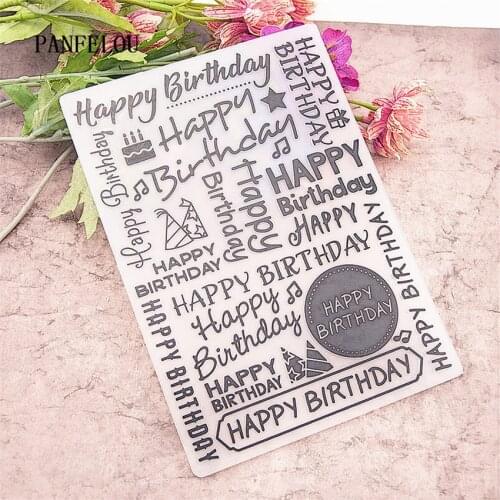 PANFELOU Birthday wishes Embossing folders Plastic For Scrapbooking DIY Template Fondant Cake Photo Album Card Making