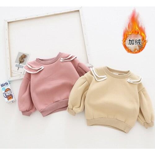 1 2 3 4 Y Baby Girls Sweaters Autumn Winter Girls Casual Velvet Pullovers Cute Doll Collar Solid Kids Warm Hoodies Baby Clothes