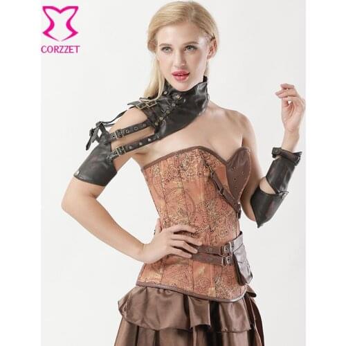 Retro Punk Brown PU Leather Buckle Belt One Shoulder Steampunk Arm Armor Sleeve Changeable Arm Sheath Gothic Corset Accessories