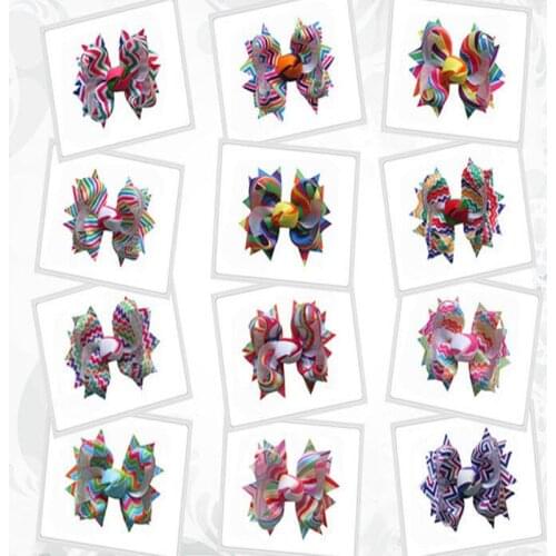 Hand Customize Free Shipping 12pcs BLESSING Happy Girl Hair Accessories Rainbow 3.5" B- Windmill Bow Clip