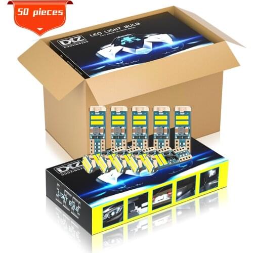 DXZ 50PCS T10 W5W LED Bulbs 6-SMD Canbus 168 194 6000K 12V White Car Interior Map Dome Lights License Plate Light Auto Lamp