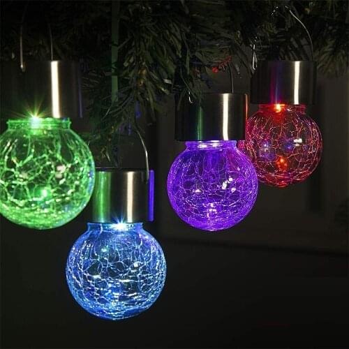 Solar Cracked Lighting Outdoor Waterproof IP66 Glass Ball Street Light Solar Hanging Ligh Home Decorative Light