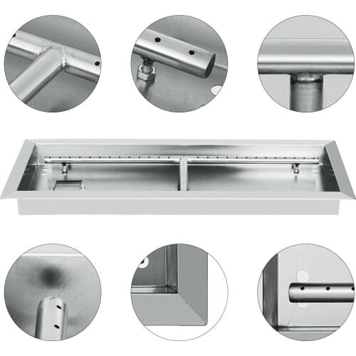 VEVOR 25.5 Inch Fire Pit Pan Stainless Steel Linear Trough Drop-in Fire Pit Pan Rectangular Table Top Fire Pit Fire Bowl