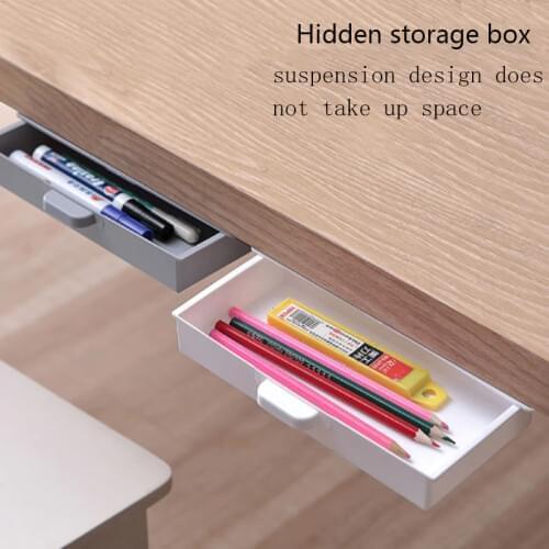 Under Desk Storage Box Invisible Drawer Desk Bottom Paste Type Finishing Box Dtudent Dormitory Desktop Creative Dtationery Box