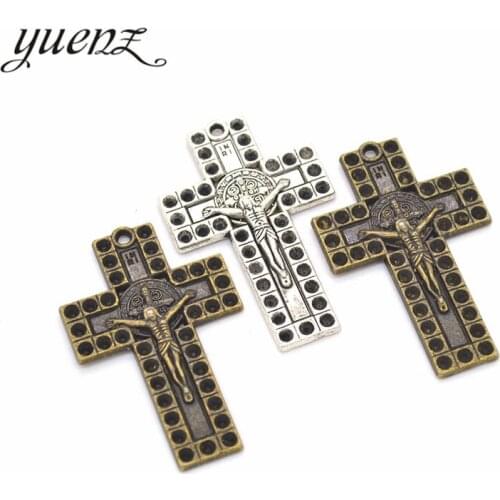 YuenZ 3pcs Antique silver color Charms cross Plated Pendants Jewelry Making DIY Handmade Craft 43*28mm T01
