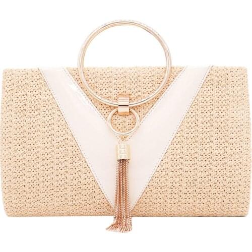 Womens Straw Evening Handbag Tassel Clutch Bag Party Straw Crossbody Handbag