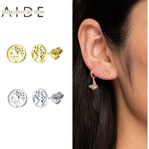 AIDE Round Geometric Hollow Stud Earrings for Women Minimalism Gloosy Pierced Earings Silver 925 Jewelry boucle doreille
