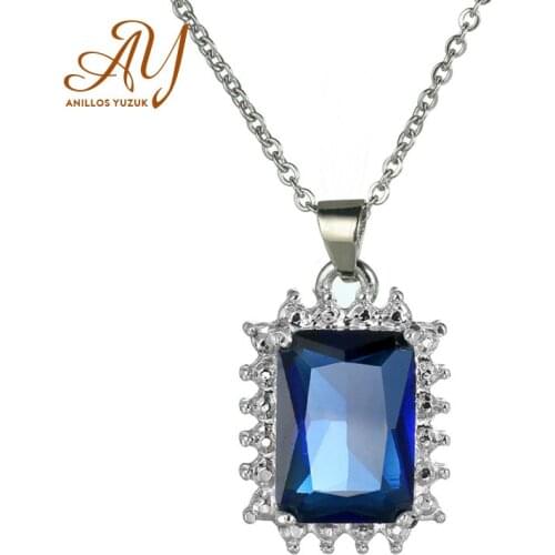 Anillos Yuzuk Square Created Sapphire Pendant Necklace For Women 925 Sterling Silver Gemstones Choker Statement Necklace Jewelry