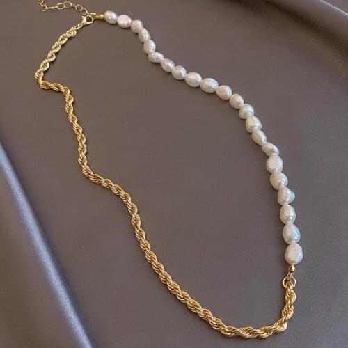 Luxury party sunnie ins wild street jewelry bijoux chunky Twist chain Asymmetry natural baroque freshwater pearl necklace women