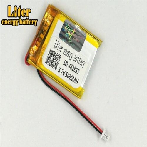 1.0MM 2pin connector 3.7V 482833 500mah Rechargeable lipo battery solar MP3 MP4 MP5 small toys li ion polymer lithium battery
