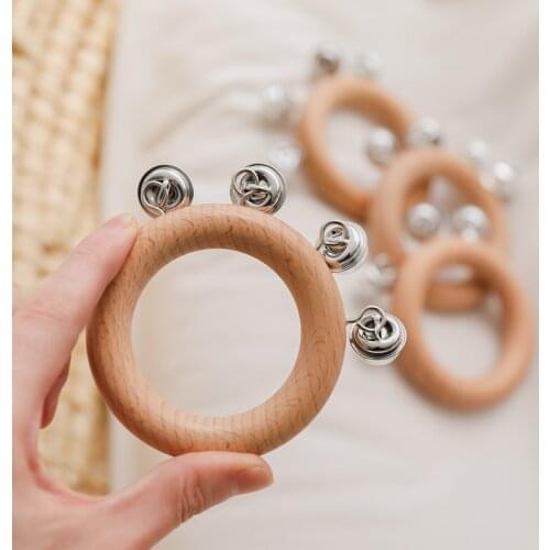 1PCS Wooden Baby Rattles Educational Toys Ring Hand Bells Vibrating Infant Teether Toys Newborn Photography Props Toddler Gift