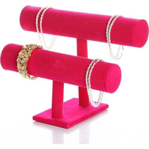 2-Tier Bangle Bracelet Display Holder T-Bar Stand Black
