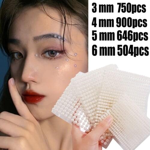 3mm/4mm/5mm/6mm Face Jewels Pearl Eyeshadow Stickers White Resin Pearls Self Adhesive Face Body Nail Decal Diamond Decorations