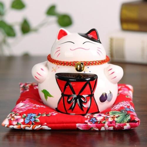 4.5 inch Ceramic Maneki Neko Japanese Lucky Cat Fortune Cat Lucky Cat Piggy Bank Present Money Box Ornately Decorated Porcelain