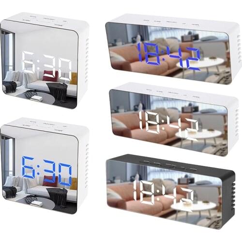 New LED Mirror Alarm Clock with Dimmer Snooze Temperature Function for Bedroom Office Travel Digital Home Decoration Clock