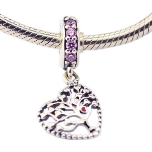 CKK 925 Sterling Silver Tree of Love Dangle Charm, Mixed Enamel & Multi-Colored Original Beads Jewelry Fits For Bracelets