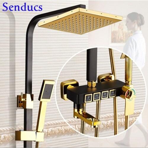 Bathroom Decoration Fixing System 4 FunctionThermostatic Hot Cold Black Bathroom Shower Set Copper Shower Mixing Valve 4