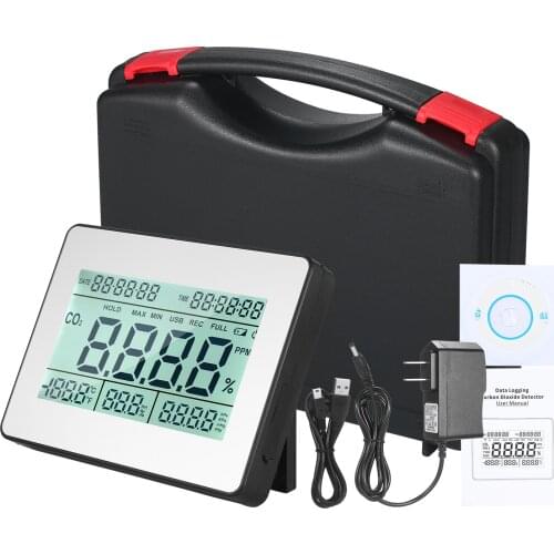 Carbon Dioxide Detector Air Quality Monitor Meter W/ Data Logging Clock Function 5.5-inch Large LCD Wall Mountable CO2 Detector