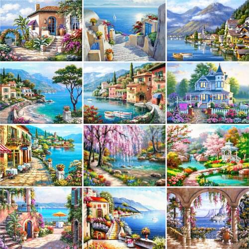 HUACAN 5D Diamond Painting House Diamond Embroidery Full Square Rhinestones Mosaic Landscape Home Decoration