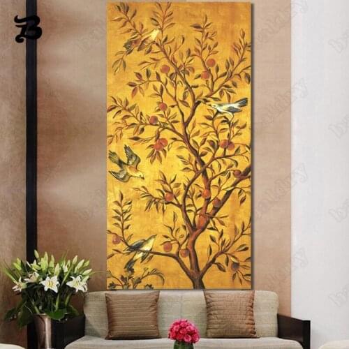 Traditional Style Canvas Painting Wall Art Tree and Birds Posters and Prints Wall Pictures for Living Room Study Home Decoration